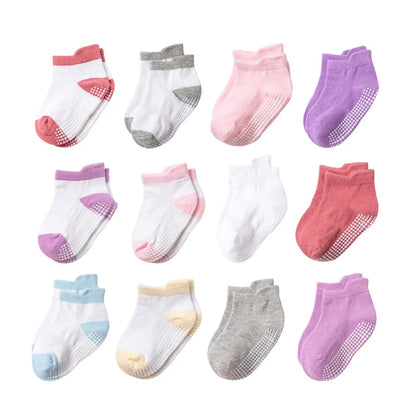 6 Pairs Girls Cotton Non-slip Floor Socks For Toddler Kids Baby Indoor Activities Learn To Walk Ankle Socks Leedoar