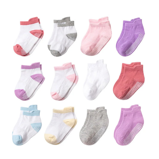 6 Pairs Girls Cotton Non-slip Floor Socks For Toddler Kids Baby Indoor Activities Learn To Walk Ankle Socks Leedoar