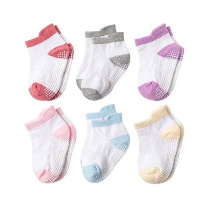 6 Pairs Girls Cotton Non-slip Floor Socks For Toddler Kids Baby Indoor Activities Learn To Walk Ankle Socks Leedoar