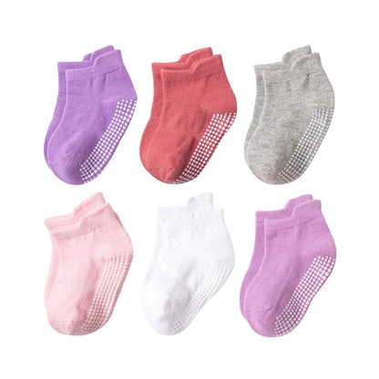 6 Pairs Girls Cotton Non-slip Floor Socks For Toddler Kids Baby Indoor Activities Learn To Walk Ankle Socks Leedoar