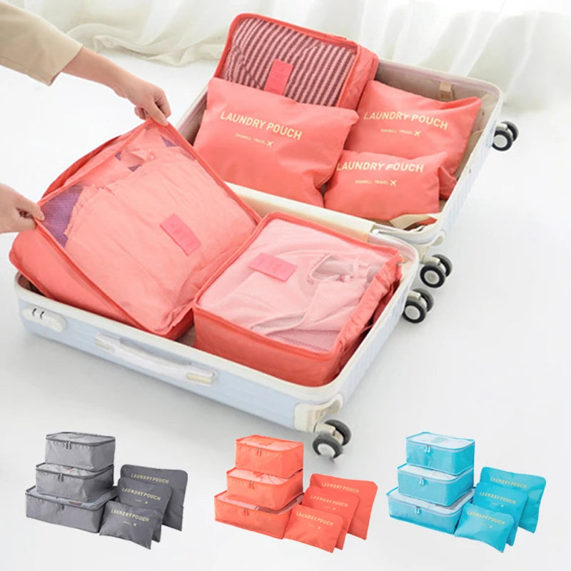 6 Pcs/Set Pink/Blue/Grey Travel Storage Bag Large Capacity Waterproof Luggage Clothing Underwear Storage Bag Bag With Zipper Leedoar