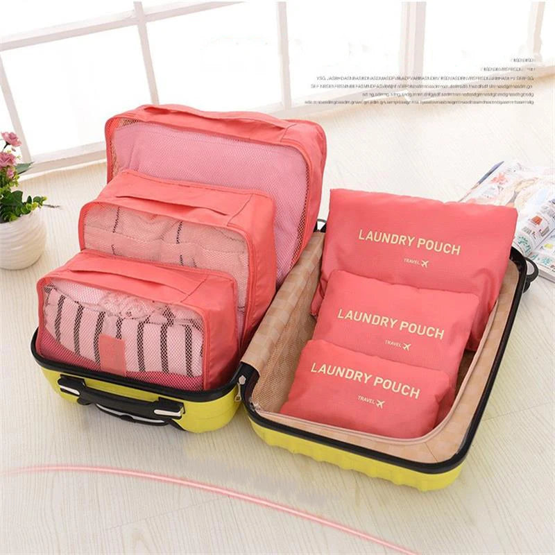 6 Pcs/Set Pink/Blue/Grey Travel Storage Bag Large Capacity Waterproof Luggage Clothing Underwear Storage Bag Bag With Zipper Leedoar