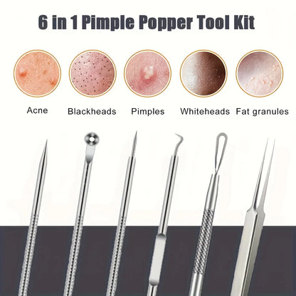 6-Piece Acne Shots and Blackhead Removal Tools - Multifunctional Pore Cleansing Tools for Facial Skin Beauty Care Leedoar