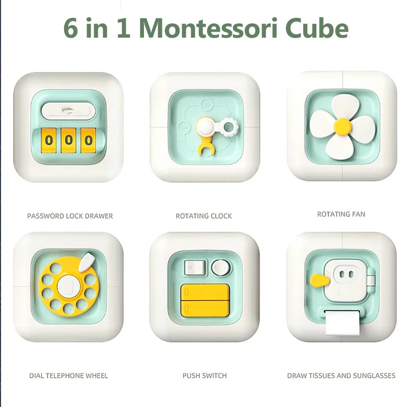 6 in 1 Montessori Educational Toys Sensory Busy Board Baby Practice Skills Drawer Cube Fidget Educational Toys for Girl Boy Leedoar