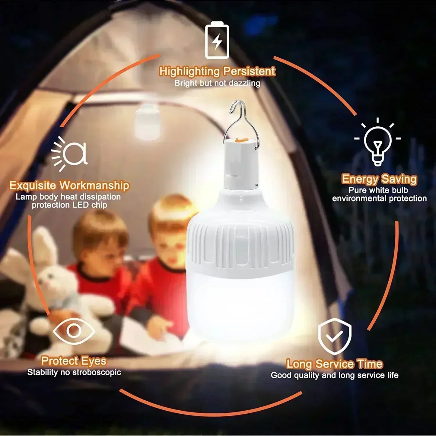 60W Luz de emergência para acampamento ao ar livre Suprimentos Edc Outdoor USB recarregável LED Lâmpada Lanterna Caminhadas Esportes Entretenimento 