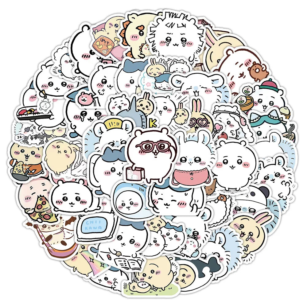 64PCS Chiikawa Stickers lovely  Anime Cute Pet Profile Picture Sticker Toys Cartoon Waterproof DIY Phone Case Water Cup Leedoar