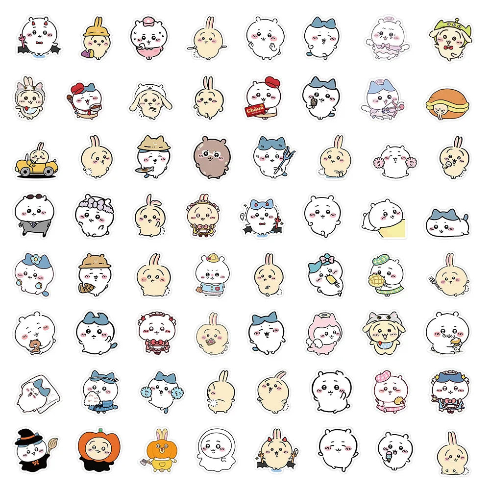 64PCS Chiikawa Stickers lovely  Anime Cute Pet Profile Picture Sticker Toys Cartoon Waterproof DIY Phone Case Water Cup Leedoar