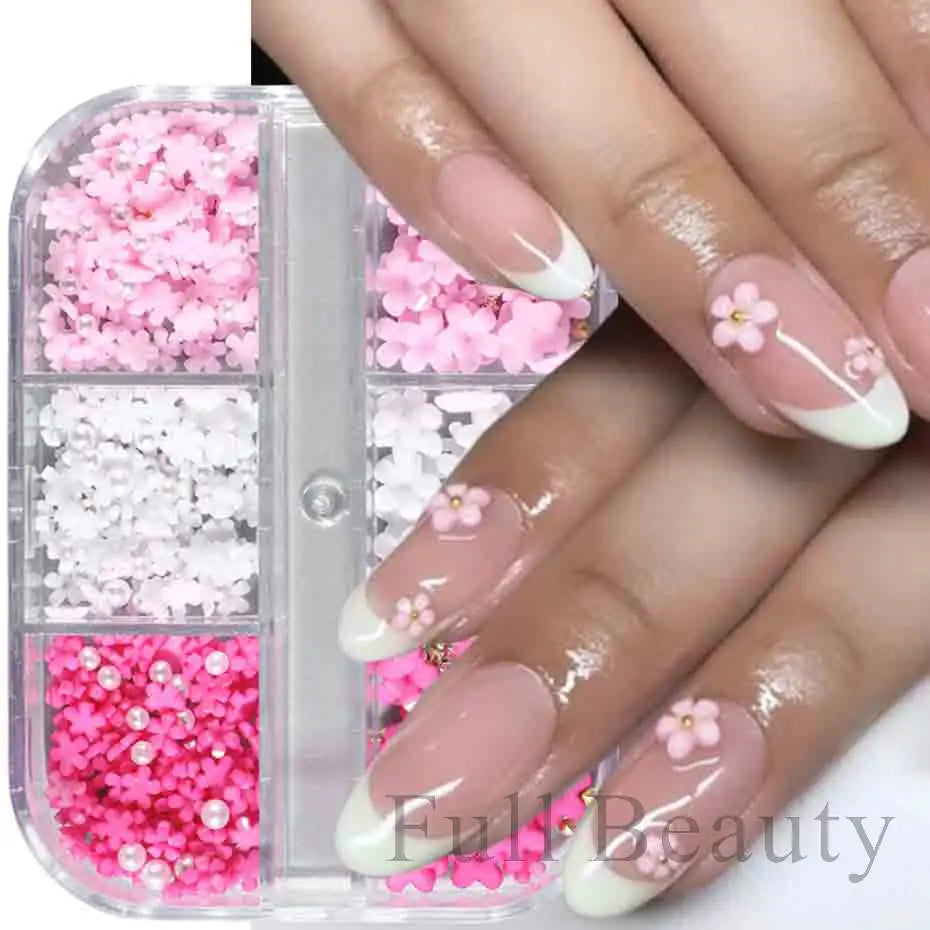 6Grid/Box Kawaii Mini Bow 3D Cute Nail Art Decoration Pink White Bowknot Ornament Nail Charm Designs Kawaii Accessories NFS-050 Leedoar