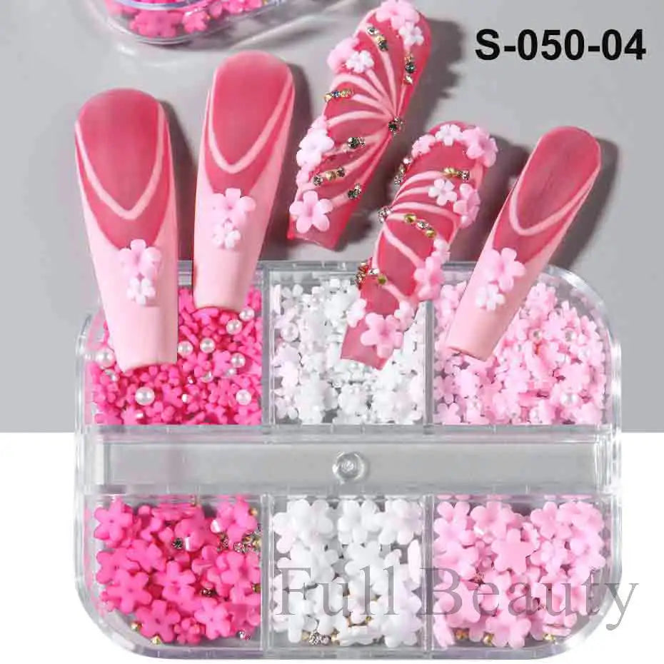 6Grid/Box Kawaii Mini Bow 3D Cute Nail Art Decoration Pink White Bowknot Ornament Nail Charm Designs Kawaii Accessories NFS-050 Leedoar