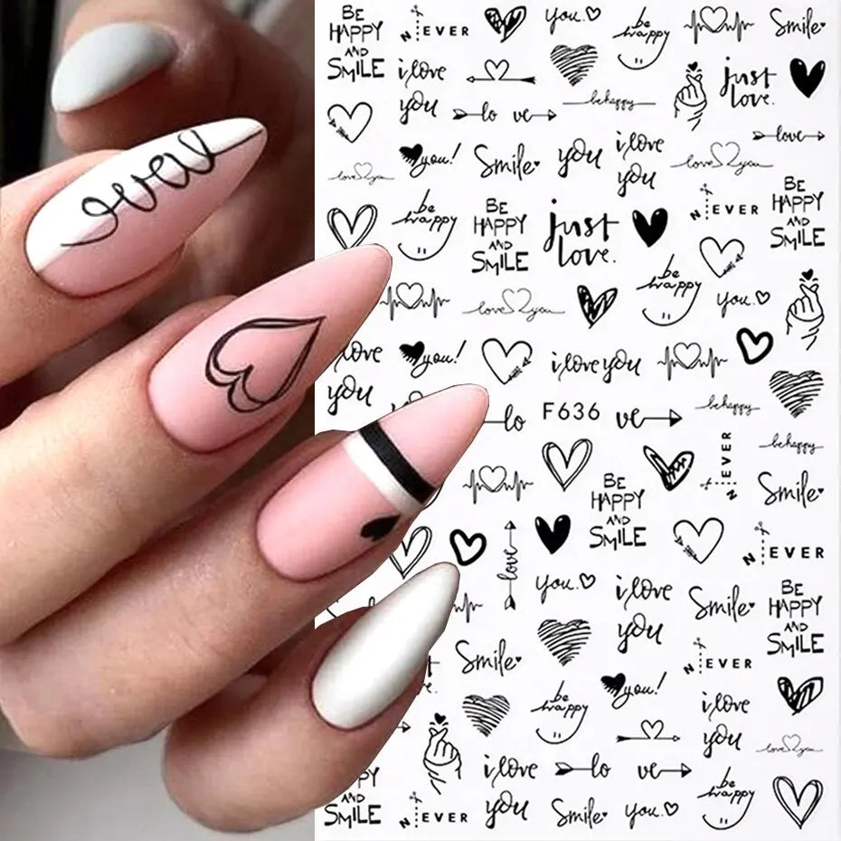 6PCS 3D Valentines Day Nail Art Sticker Lover Letter Cute Girl Cartoon Slider Full Wrap Stickers On Phone Nail Art Accessories Leedoar