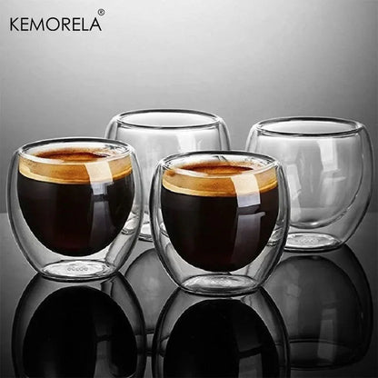 6PCS 80ML/2.7OZ Creative Coffee Cups High Borosilicate Double-layer Espresso Glass Cup Transparent Drink Cup Insulated Water Cup Leedoar