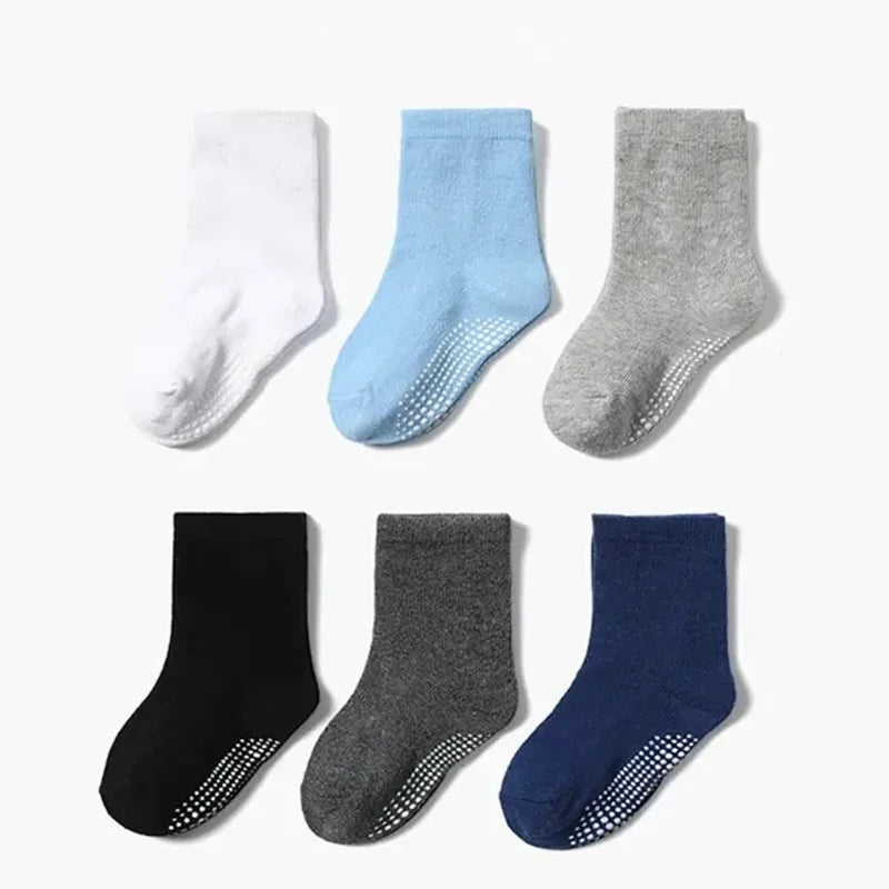 6Pairs/Lot Anti-slip Non Ankle Socks With Grips For Baby Toddler Kids Boys Girls All Seasons Cotton Floor Socks For 0-3Years Leedoar