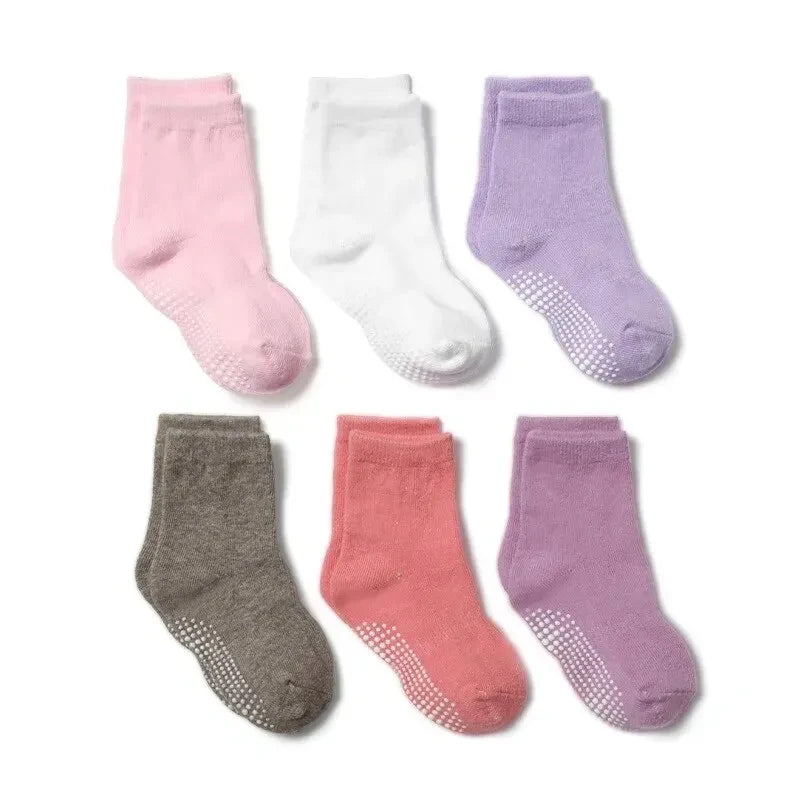 6Pairs/Lot Anti-slip Non Ankle Socks With Grips For Baby Toddler Kids Boys Girls All Seasons Cotton Floor Socks For 0-3Years Leedoar