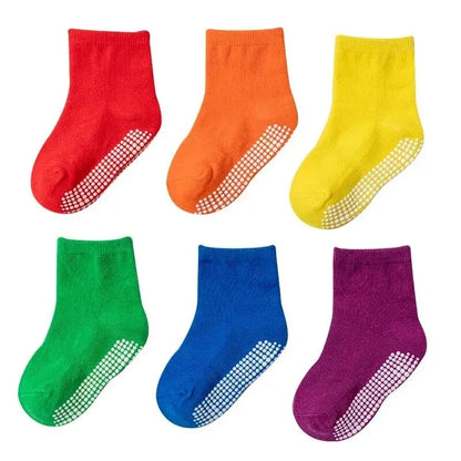 6Pairs/Lot Anti-slip Non Ankle Socks With Grips For Baby Toddler Kids Boys Girls All Seasons Cotton Floor Socks For 0-3Years Leedoar