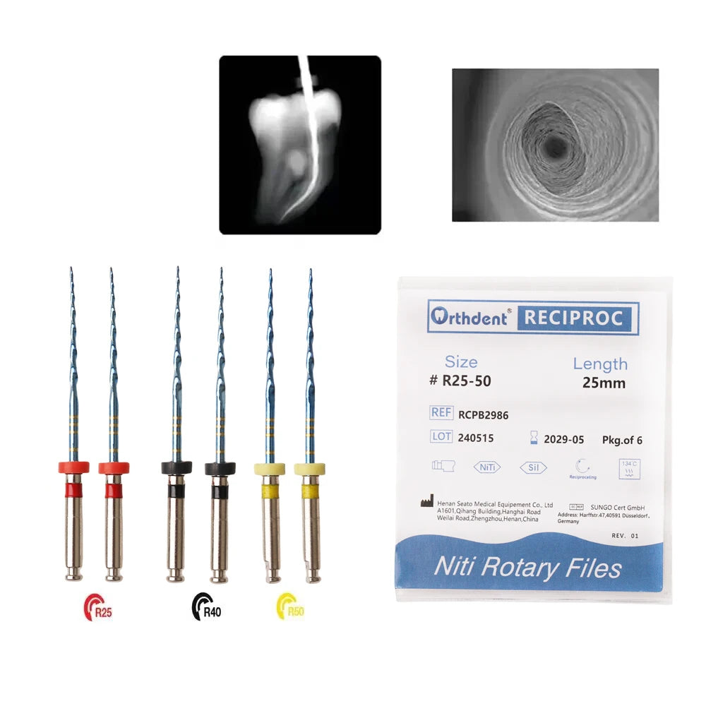 6 piezas/caja Orthdent - Limas endodónticas reciprocantes dentales azules, un solo motor, instrumento de odontología activado por calor de 21/25/31 mm 