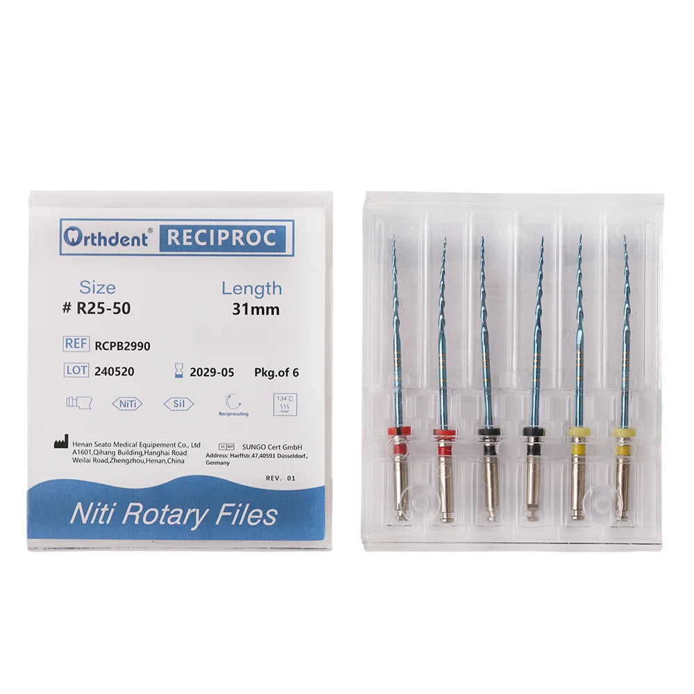 6Pcs/Caixa Orthdent Dental Reciprocating Blue Endodontic Files Only One Engine Use Heat Activated 21/25/31mm Instrumento Odontológico 