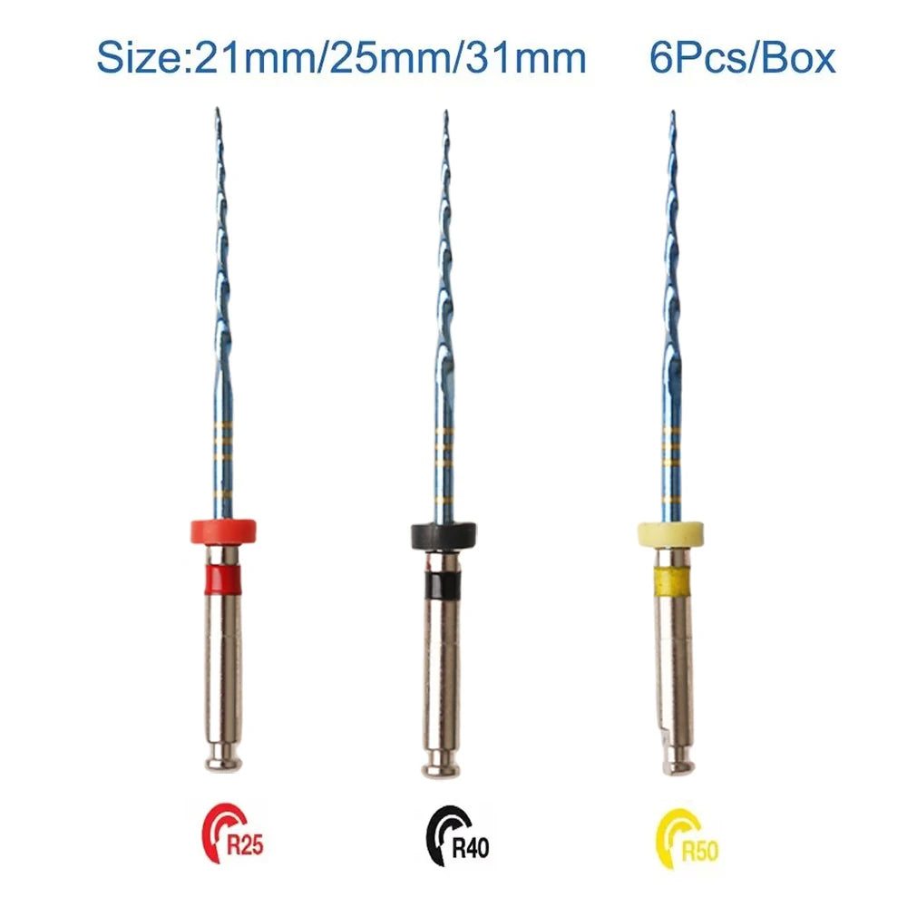 6 piezas/caja Orthdent - Limas endodónticas reciprocantes dentales azules, un solo motor, instrumento de odontología activado por calor de 21/25/31 mm 