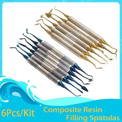 6Pcs Dental Composite Resin Filling Spatulas Double Head Titanium Plated Head Fill Restoration Set Dentist Accessories