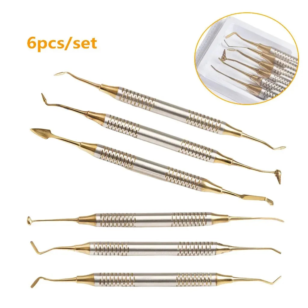 6Pcs Dental Composite Resin Filling Spatulas Double Head Titanium Plated Head Fill Restoration Set Dentist Accessories