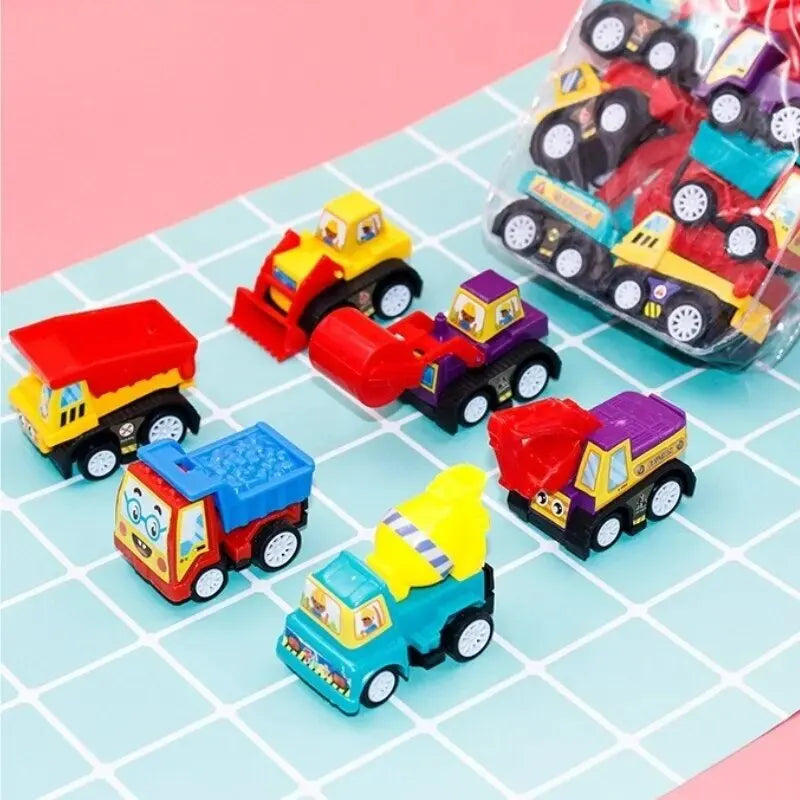 6Pcs Mini Inertial Pull Back Engineering Car Set Child Kids Cartoon Toys Birthday Gift Leedoar