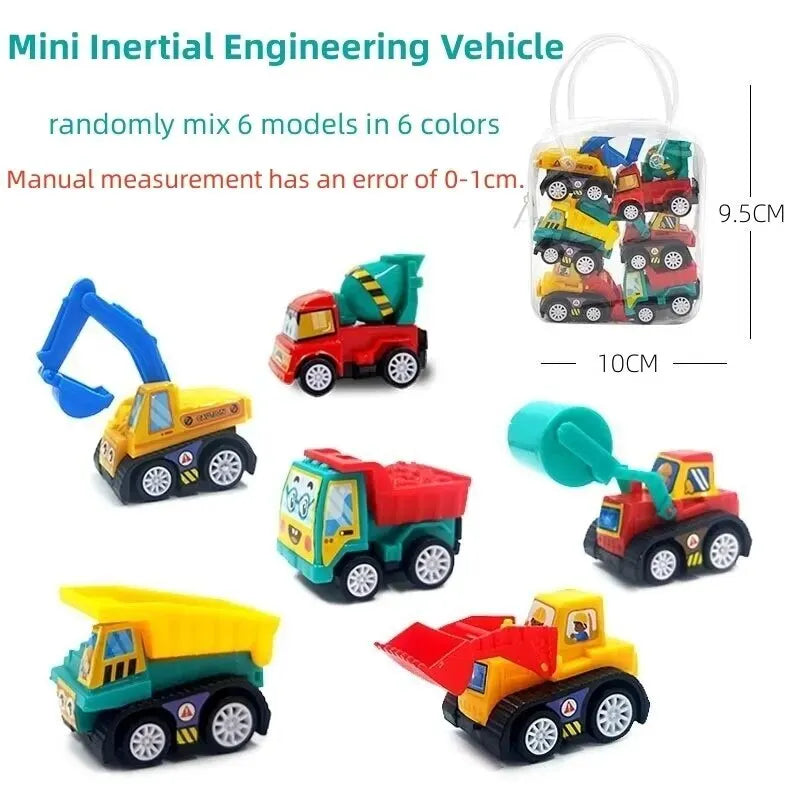 6Pcs Mini Inertial Pull Back Engineering Car Set Child Kids Cartoon Toys Birthday Gift Leedoar