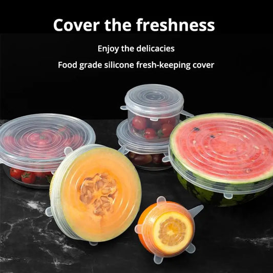 6Pcs/Set Transparent Silicone Kitchen Utensils Fresh-keeping Stretch Universal Bowl Cover Refrigerator Microwave Oven Sealed Leedoar