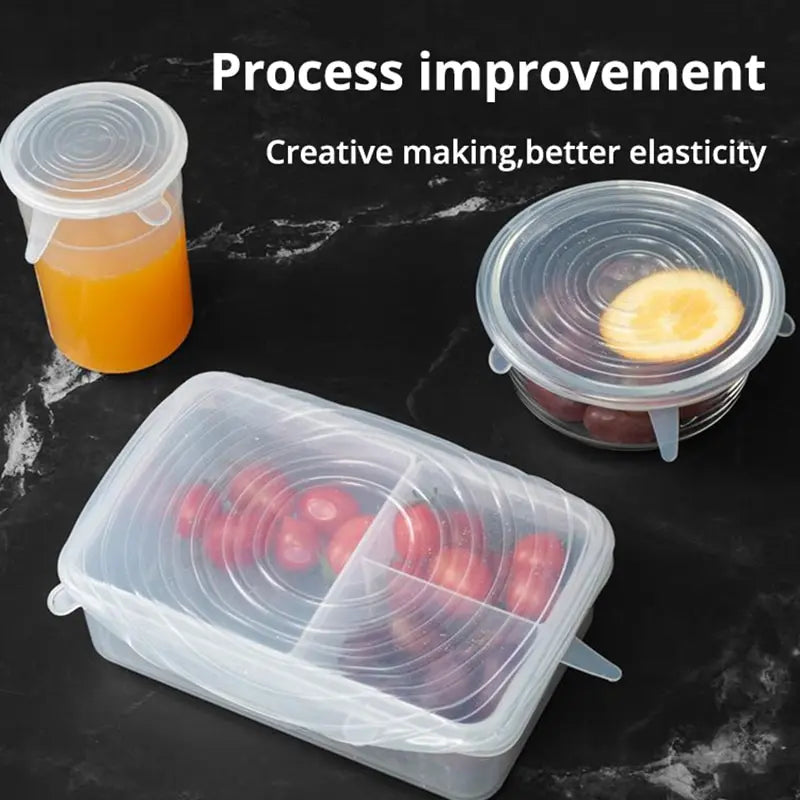 6Pcs/Set Transparent Silicone Kitchen Utensils Fresh-keeping Stretch Universal Bowl Cover Refrigerator Microwave Oven Sealed Leedoar