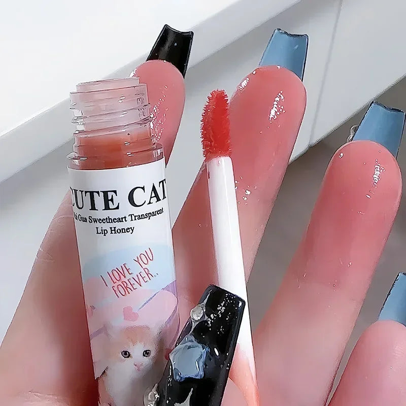 6Pcs/set Cute Cat Fun Mirror Lip Glaze Set 6 Cores Altamente Pigmentado Lip Stain Hidratante Brilhante Maquiagem Lábio Presente Perfeito 