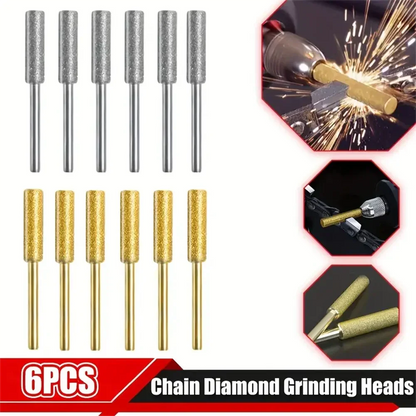 6pcs Diamond Coated Cylindrical Burr 4/4.8/5.5mm Chainsaw Sharpener Stone File Chain Sharpening Carving Grinding Tools Kits Leedoar