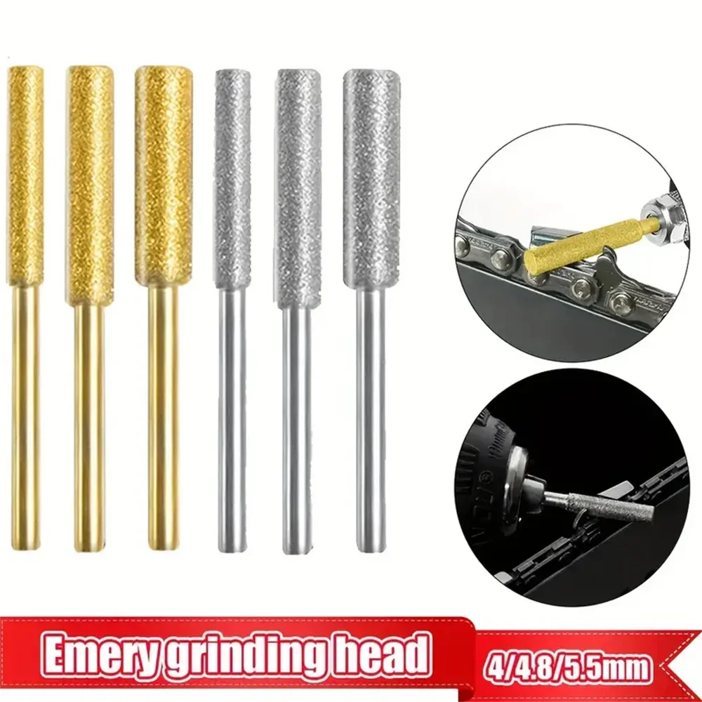 6pcs Diamond Coated Cylindrical Burr 4/4.8/5.5mm Chainsaw Sharpener Stone File Chain Sharpening Carving Grinding Tools Kits Leedoar