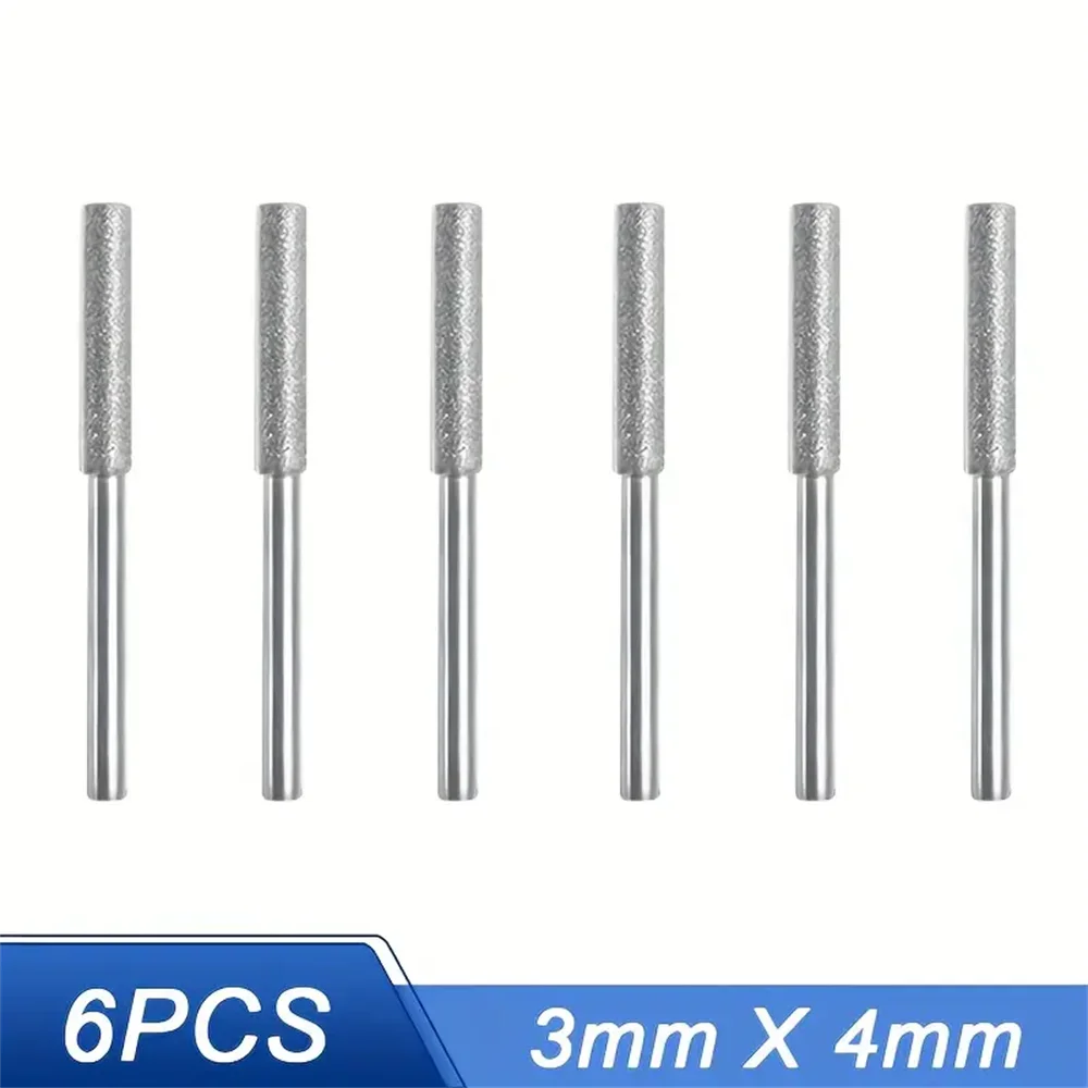 6pcs Diamond Coated Cylindrical Burr 4/4.8/5.5mm Chainsaw Sharpener Stone File Chain Sharpening Carving Grinding Tools Kits Leedoar