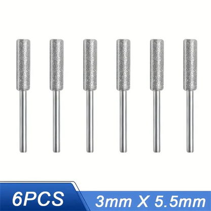 6pcs Diamond Coated Cylindrical Burr 4/4.8/5.5mm Chainsaw Sharpener Stone File Chain Sharpening Carving Grinding Tools Kits Leedoar