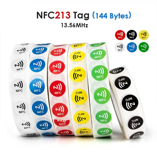 6pcs NFC Ntag213 144 Bytes Wet Tag Stickers 13.56MHz ISO14443A Ntag 213 Chip RFID Adhesive Tag Label For NFC Phone 6 Colors Leedoar