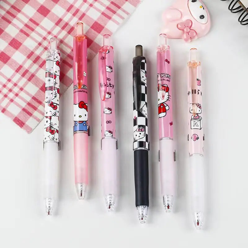 6pcs Series 0.55mm Sanrio Hello Kitty Kuromi Gel Pen Cartoon Cute Press Pen Black Refill Y2k School Stationery Supplies Leedoar