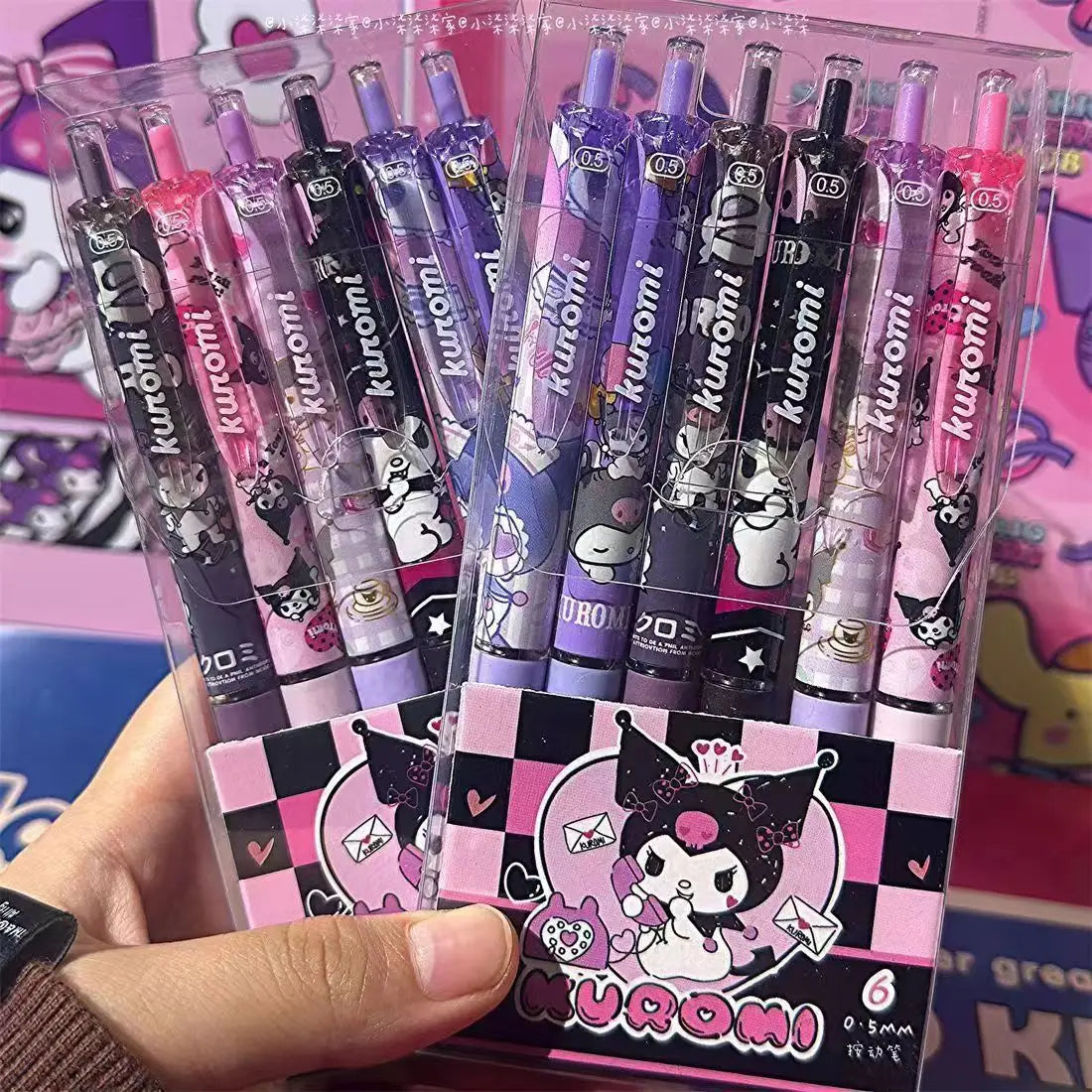 6pcs Series 0.55mm Sanrio Hello Kitty Kuromi Gel Pen Cartoon Cute Press Pen Black Refill Y2k School Stationery Supplies Leedoar