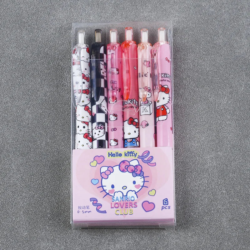 6pcs Series 0.55mm Sanrio Hello Kitty Kuromi Gel Pen Cartoon Cute Press Pen Black Refill Y2k School Stationery Supplies Leedoar