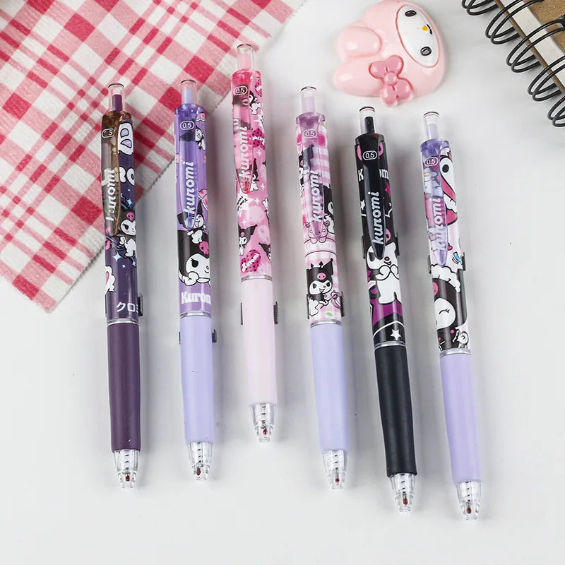 6pcs Series 0.55mm Sanrio Hello Kitty Kuromi Gel Pen Cartoon Cute Press Pen Black Refill Y2k School Stationery Supplies Leedoar