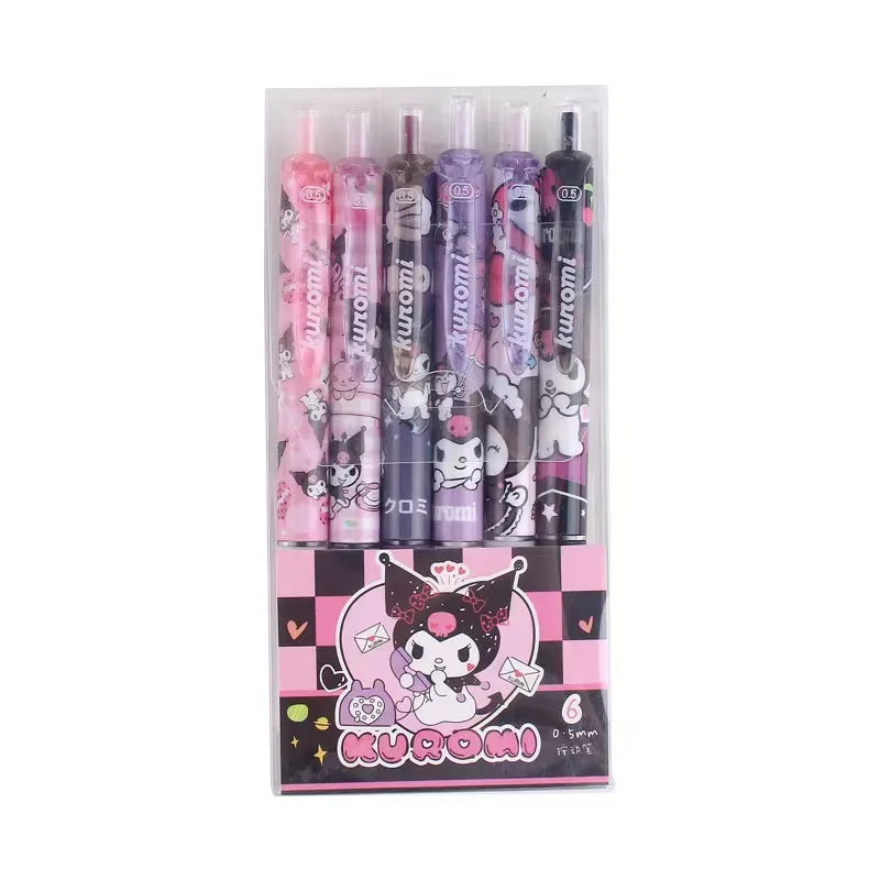 6pcs Series 0.55mm Sanrio Hello Kitty Kuromi Gel Pen Cartoon Cute Press Pen Black Refill Y2k School Stationery Supplies Leedoar