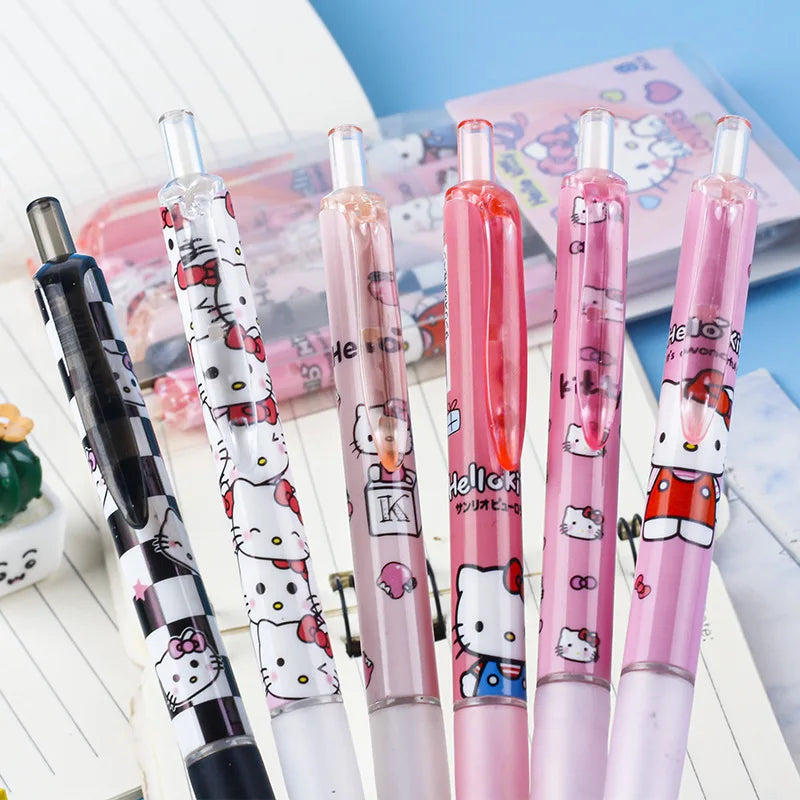 6pcs Series 0.55mm Sanrio Hello Kitty Kuromi Gel Pen Cartoon Cute Press Pen Black Refill Y2k School Stationery Supplies Leedoar