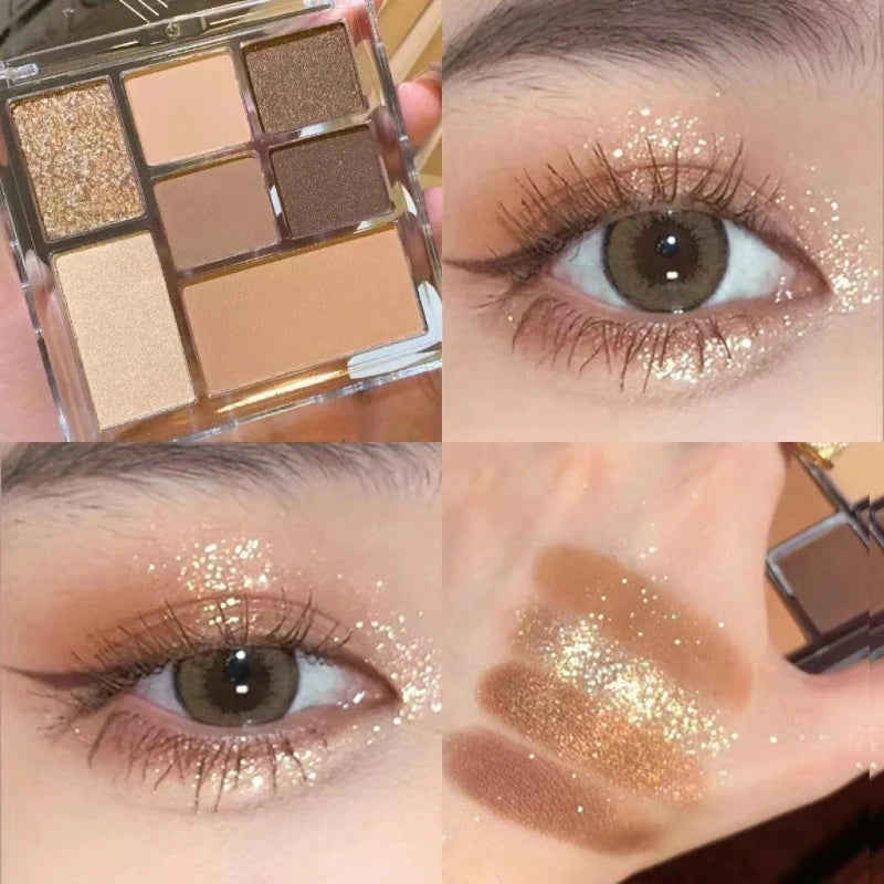 Paleta de sombras de ojos de 7 colores, color tierra perlado mate, sombra de ojos portátil, brillante, sombra de ojos natural de larga duración, maquillaje cosmético para ojos 