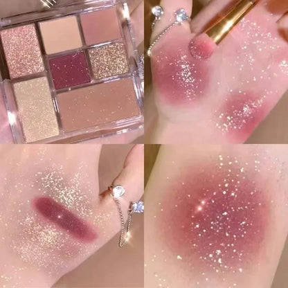 Paleta de sombras de 7 cores, perolada, fosca, cor de terra, sombra portátil, brilhante, longa duração, natural, maquiagem para os olhos, cosmética 