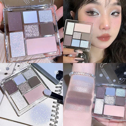 Paleta de sombras de ojos de 7 colores, color tierra perlado mate, sombra de ojos portátil, brillante, sombra de ojos natural de larga duración, maquillaje cosmético para ojos 