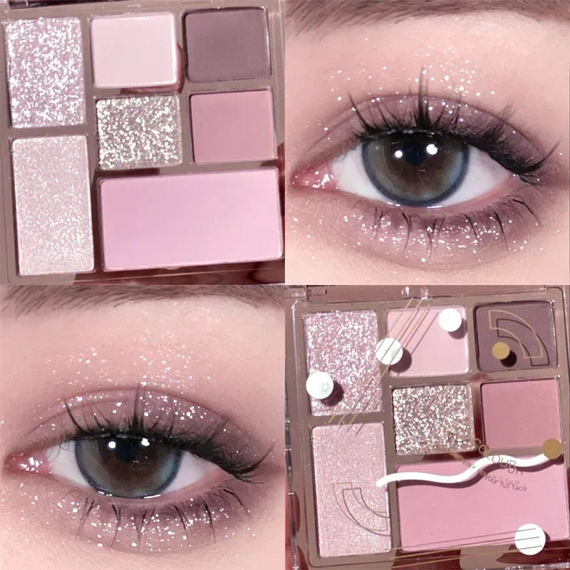 Paleta de sombras de ojos de 7 colores, color tierra perlado mate, sombra de ojos portátil, brillante, sombra de ojos natural de larga duración, maquillaje cosmético para ojos 