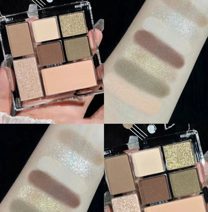 Paleta de sombras de ojos de 7 colores, color tierra perlado mate, sombra de ojos portátil, brillante, sombra de ojos natural de larga duración, maquillaje cosmético para ojos 