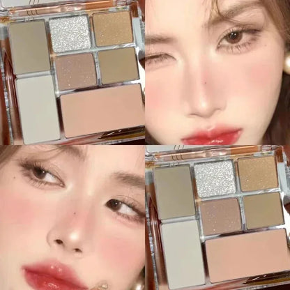 Paleta de sombras de ojos de 7 colores, color tierra perlado mate, sombra de ojos portátil, brillante, sombra de ojos natural de larga duración, maquillaje cosmético para ojos 