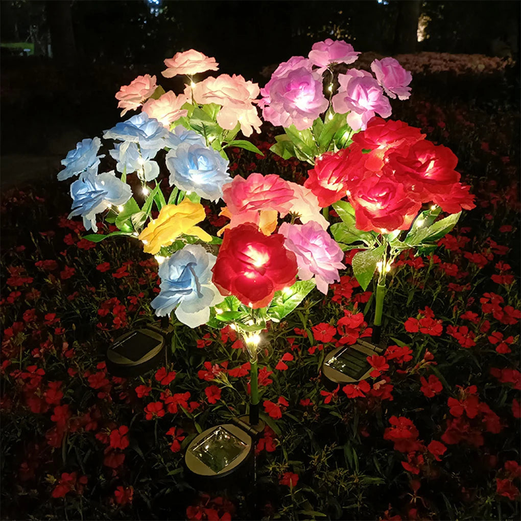 7 Heads LED Solar Lights Lawn Lamps Red Rose Lamp Ground Outdoor Waterproof Yard Power for Yard Patio Garden Decor Leedoar