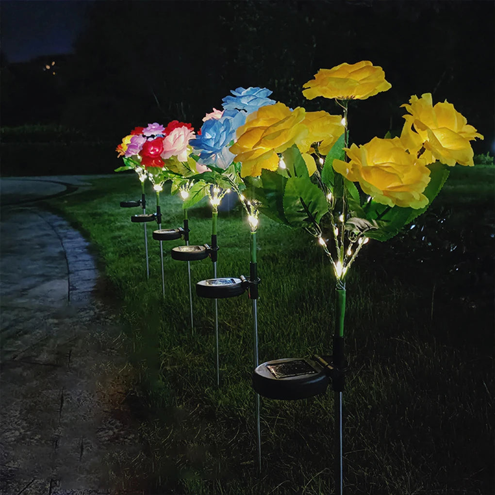 7 Heads LED Solar Lights Lawn Lamps Red Rose Lamp Ground Outdoor Waterproof Yard Power for Yard Patio Garden Decor Leedoar