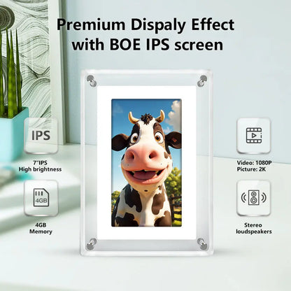 7 Inch Acrylic Digital Photo Frame, 1500mAh Battery, IPS Screen Electronic Photo Album, 4G Memory Electronic Video Picture Frame