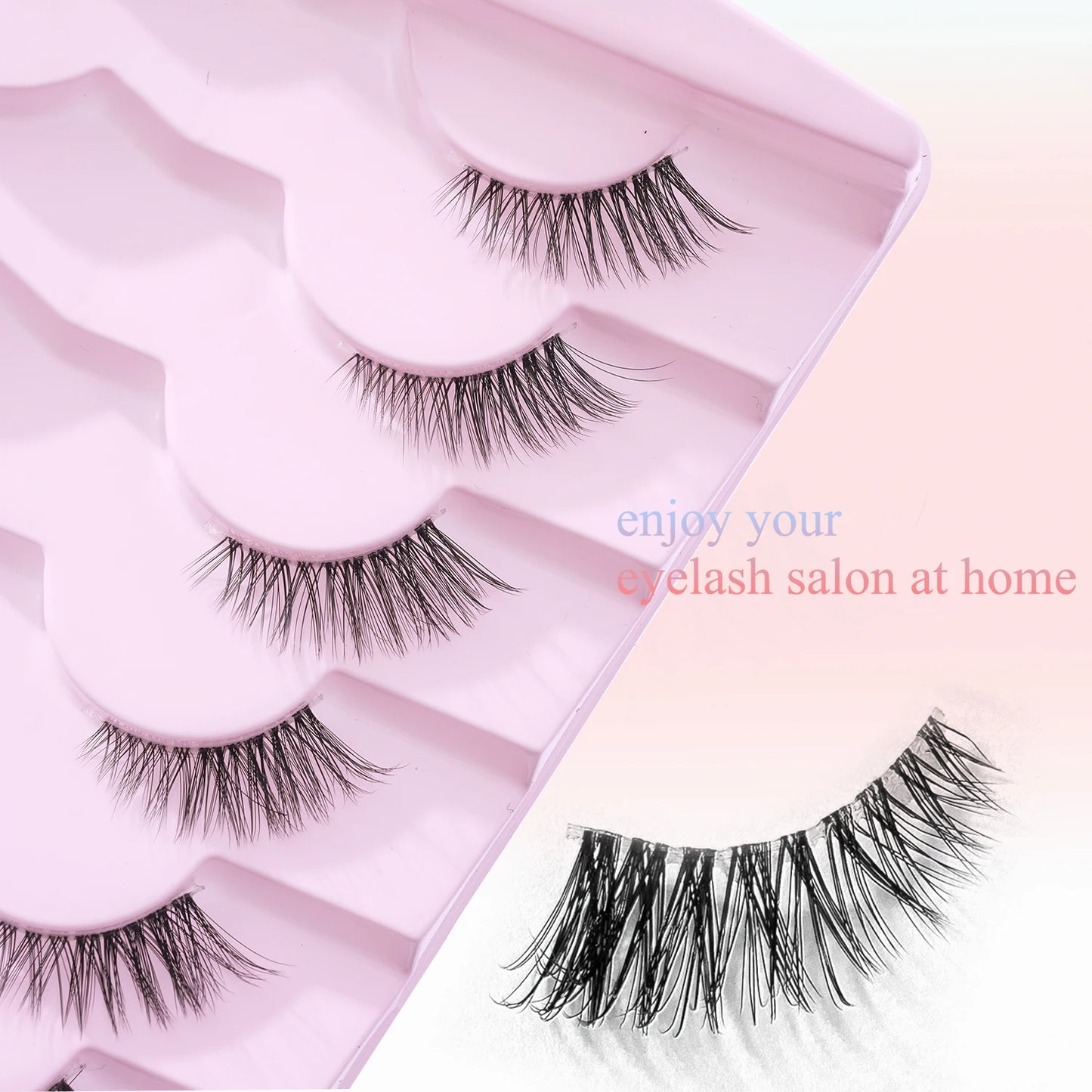 7 pairs of transparent stem 3D cross natural slender long false eyelashes short cat eye false eyelashes Leedoar