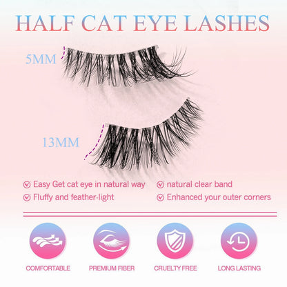 7 pairs of transparent stem 3D cross natural slender long false eyelashes short cat eye false eyelashes Leedoar